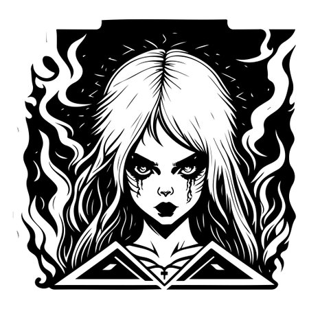halloween exorcist girl scary illustration sketch hand draw elementのイラスト素材