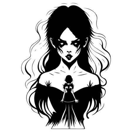 halloween exorcist girl scary illustration sketch hand draw elementのイラスト素材