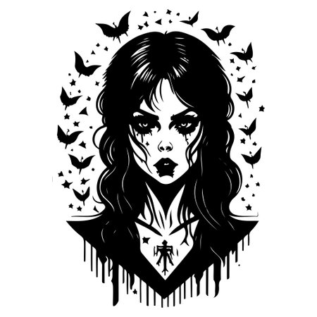 halloween exorcist girl scary illustration sketch hand draw elementのイラスト素材