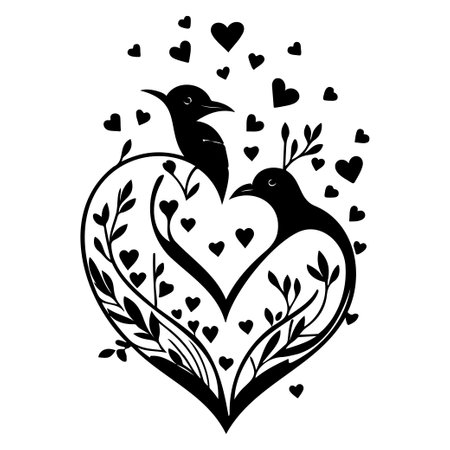 bird valentine heart love illustration sketch hand draw elementのイラスト素材