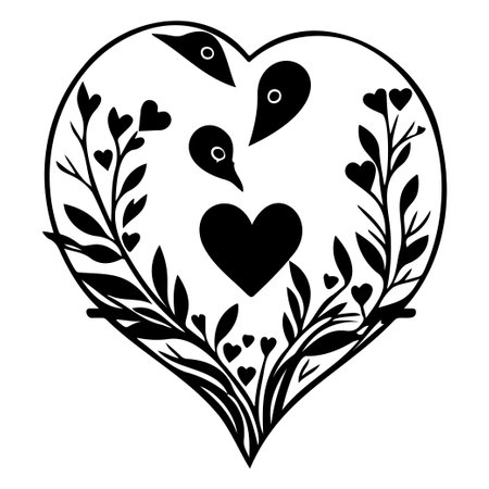 bird valentine heart love illustration sketch hand draw elementのイラスト素材