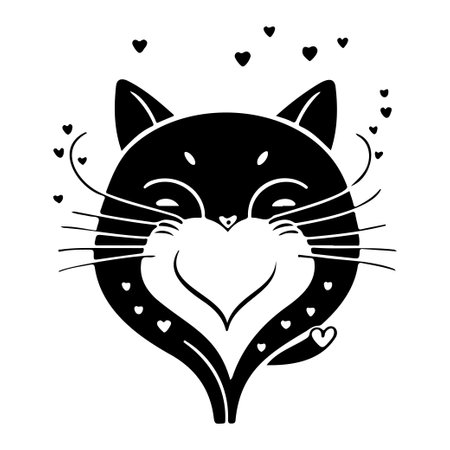 cat love valentine heart illustration sketch hand draw elementのイラスト素材