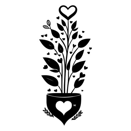 growth flower floral pot valentine illustration sketch hand draw elementのイラスト素材