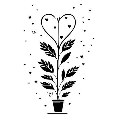 growth flower floral pot valentine illustration sketch hand draw elementのイラスト素材