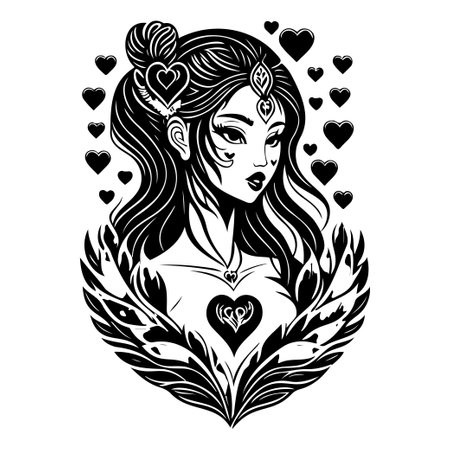 girl love heart valentine illustration sketch hand draw elementのイラスト素材