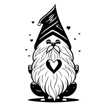 gnome love valentine illustration sketch hand draw elementのイラスト素材