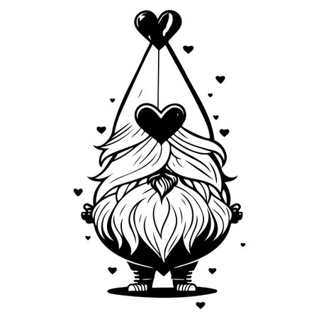 gnome love valentine illustration sketch hand draw elementのイラスト素材