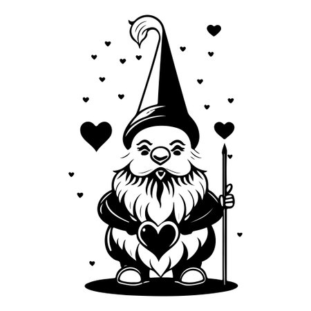 gnome love valentine illustration sketch hand draw elementのイラスト素材