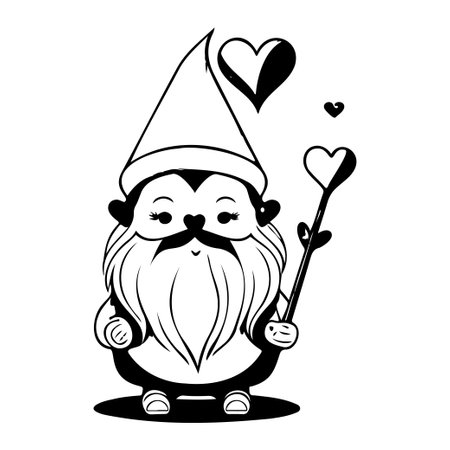 gnome love valentine illustration sketch hand draw elementのイラスト素材