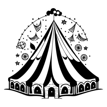 carnival Circus Tent Engraving illustration sketch hand draw elementのイラスト素材