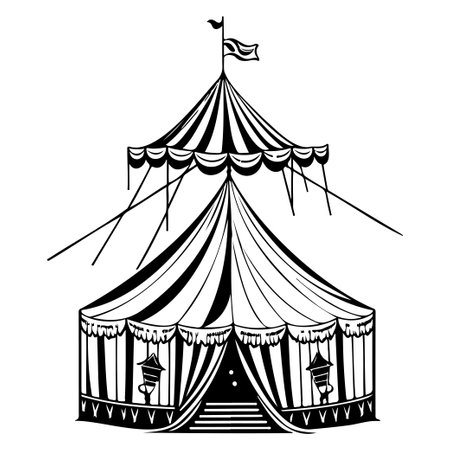 carnival Circus Tent Engraving illustration sketch hand draw elementのイラスト素材