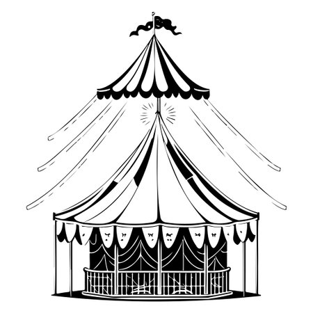 carnival Circus Tent Engraving illustration sketch hand draw elementのイラスト素材