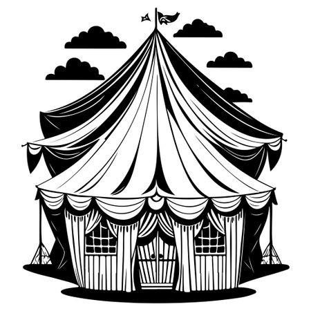 carnival Circus Tent Engraving illustration sketch hand draw elementのイラスト素材