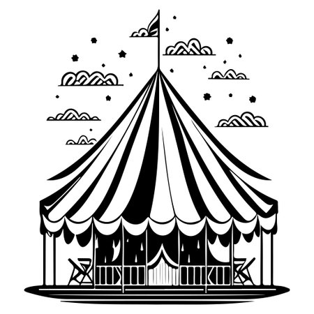 carnival Circus Tent Engraving illustration sketch hand draw elementのイラスト素材
