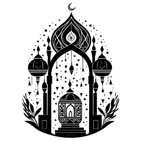mosque ramadan ornament lantern ligh illustration sketch hand draw elementのイラスト素材
