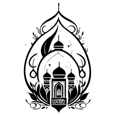 mosque ramadan ornament lantern ligh illustration sketch hand draw elementのイラスト素材