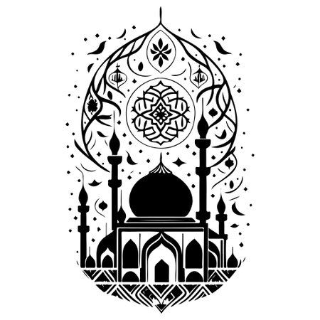 mosque ramadan ornament lantern ligh illustration sketch hand draw elementのイラスト素材