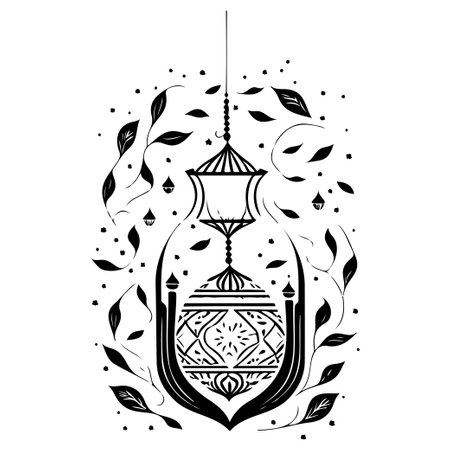 ramadan eid Lantern hanging illustration sketch hand draw elementのイラスト素材