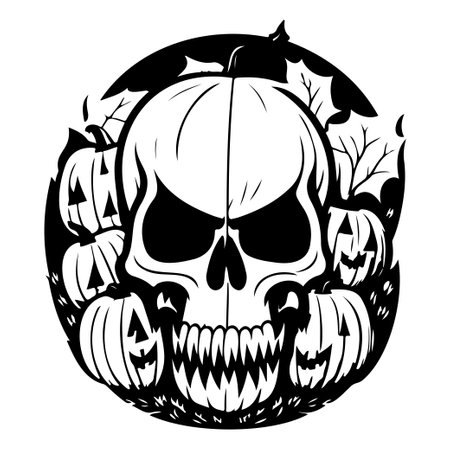 Halloween skull scary illustration sketch draw elementのイラスト素材