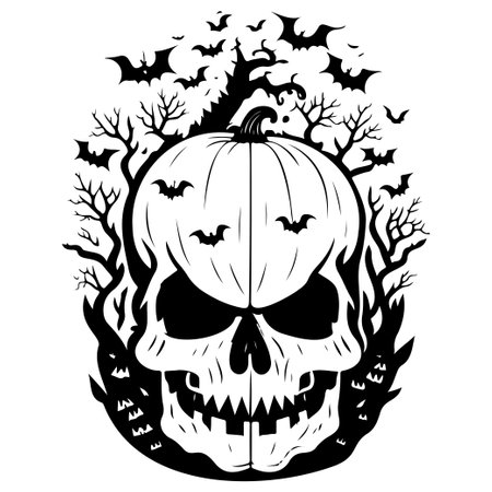 Halloween skull scary illustration sketch draw elementのイラスト素材