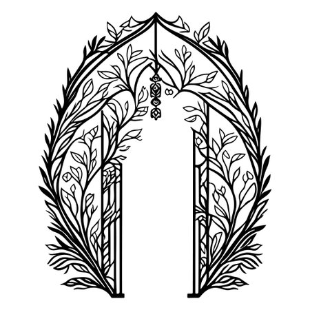 wedding gate with ornament batik flower illustration sketch symbolのイラスト素材