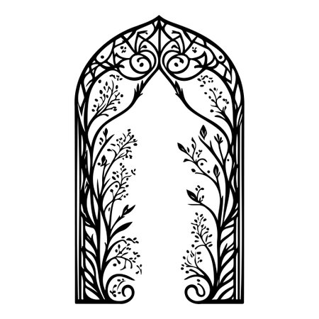 wedding gate with ornament batik flower illustration sketch symbolのイラスト素材