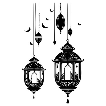 Hanging Lantern Ramadan pattern illustration sketch draw elementのイラスト素材