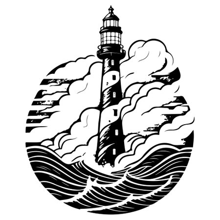 Lighthouse in the middle of the sea illustration sketch draw elementのイラスト素材