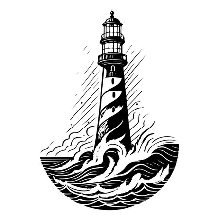 Lighthouse in the middle of the sea illustration sketch draw elementのイラスト素材