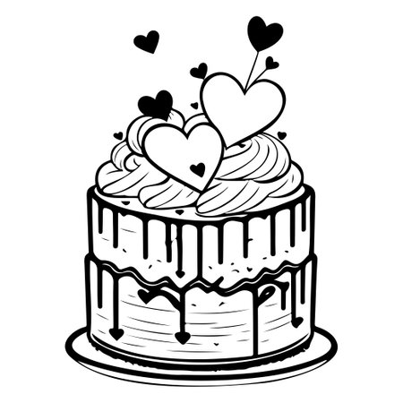 Cake Festive Valentine Day Delicious Sweet illustration sketch hand draw elementのイラスト素材