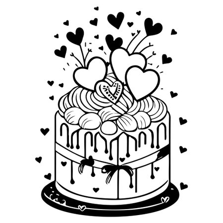 Cake Festive Valentine Day Delicious Sweet illustration sketch hand draw elementのイラスト素材