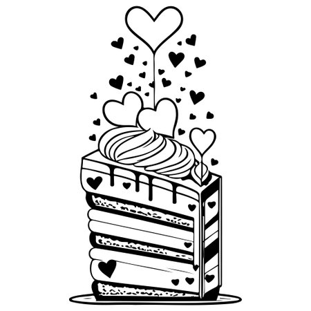 Cake Festive Valentine Day Delicious Sweet illustration sketch hand draw elementのイラスト素材