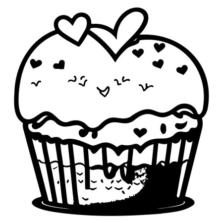 Monoline cute muffin with heart illustration sketch hand draw elementのイラスト素材