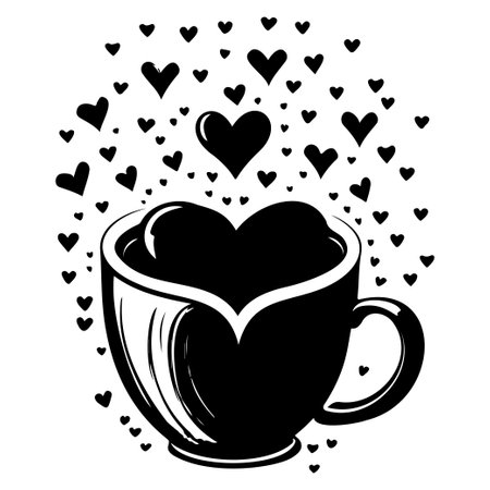 A cup of coffee with hearts valentine illustration sketch hand draw elementのイラスト素材
