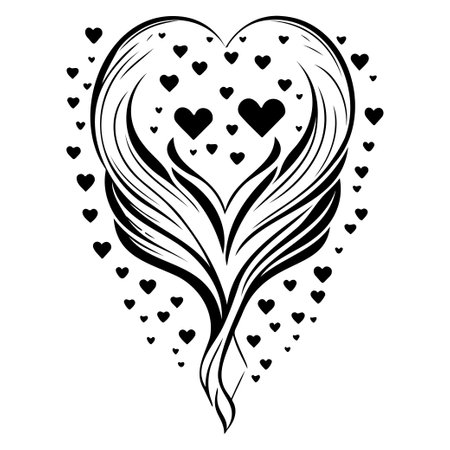 wing fly heart valentine illustration sketch hand draw element blackのイラスト素材