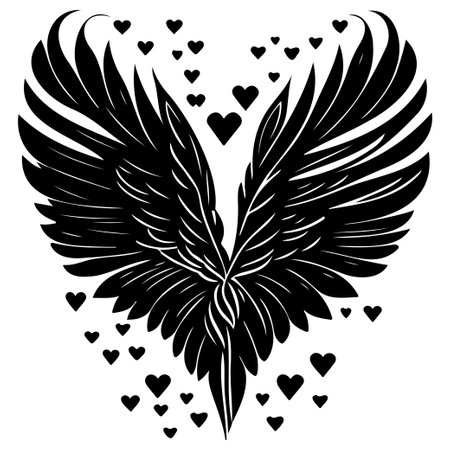 wing fly heart valentine illustration sketch hand draw element blackのイラスト素材