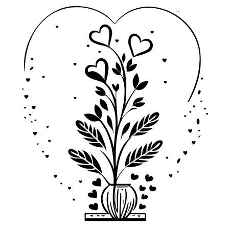 growth flower floral pot valentine illustration sketch draw element blackのイラスト素材
