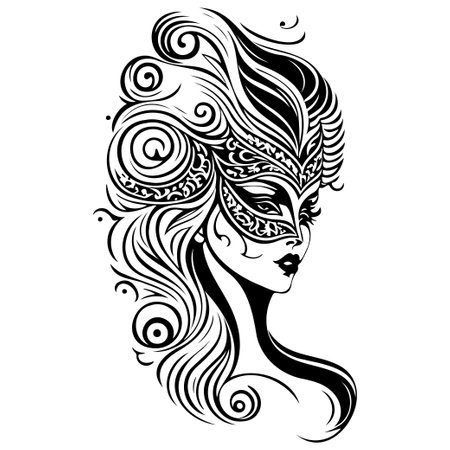 Beautiful Woman Carnival Mask illustration sketch draw elementのイラスト素材