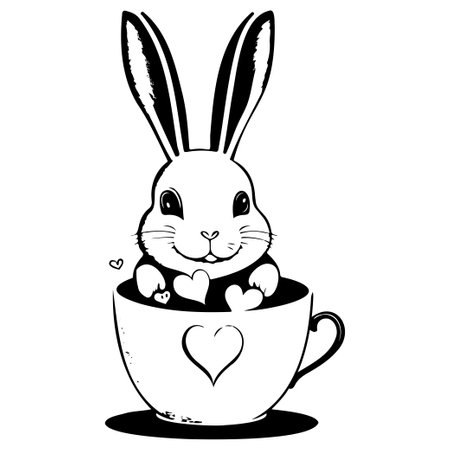 valentine rabbit in cup love illustration draw elementのイラスト素材