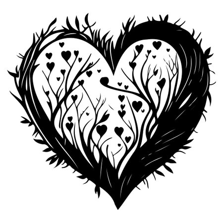 Tree love black doodle valentine symbol illustration sketch draw elementのイラスト素材