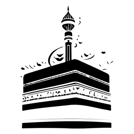 Kaaba black doodle ramadan symbol illustration draw elementのイラスト素材