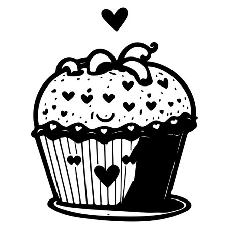Muffin black doodle valentine symbol illustration sketch draw elementのイラスト素材