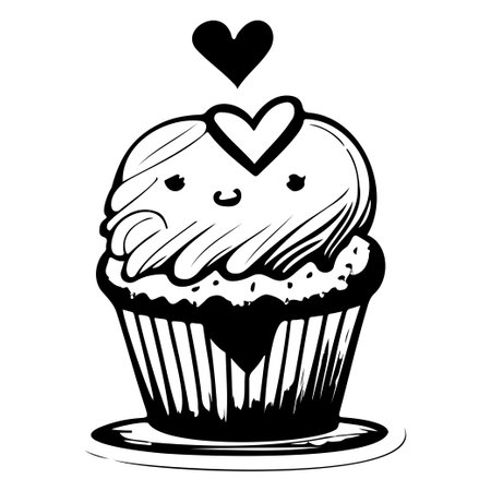 Muffin black doodle valentine symbol illustration sketch draw elementのイラスト素材