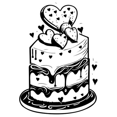 Cake black doodle valentine symbol illustration sketch draw elementのイラスト素材
