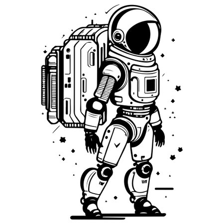 Moonwalker astronaut black doodle outspace symbol illustration sketch hand draw elementのイラスト素材
