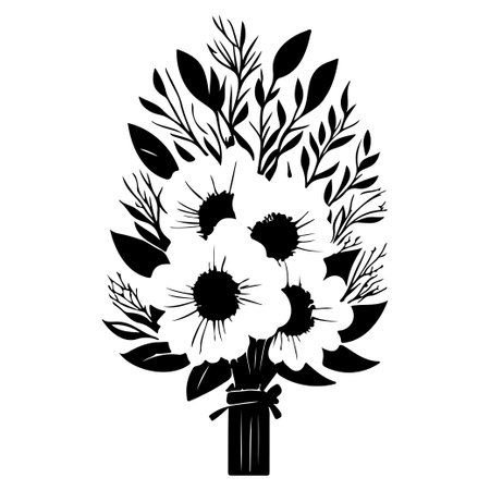 wedding bouquet flowers illustration sketch draw black symbolのイラスト素材