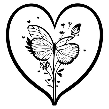 love heart flower butterfly valentine illustration draw elementのイラスト素材