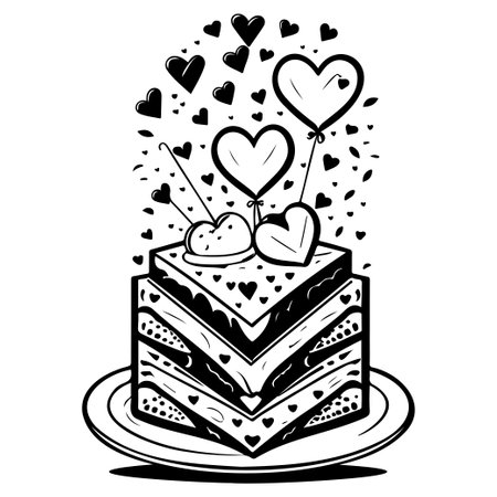 Cake Festive Valentine Day Delicious Sweet illustration sketch hand draw elementのイラスト素材