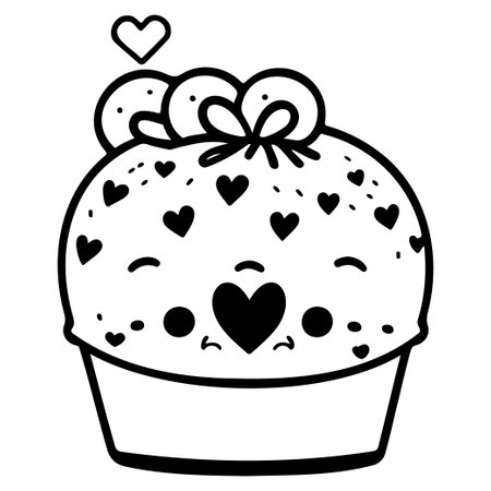 Monoline cute muffin with heart illustration sketch hand draw elementのイラスト素材