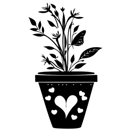valentine pot flower love with butterfly illustration hand draw elementのイラスト素材